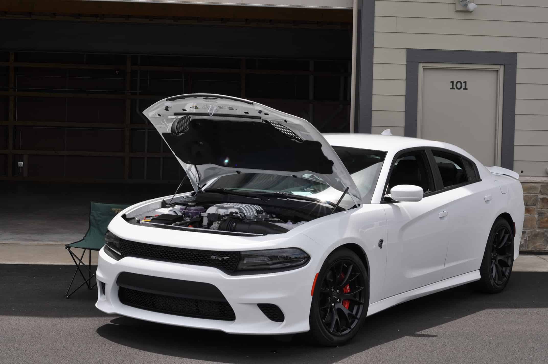 dodge charger hellcat hood open front side view supercharger v8 Car