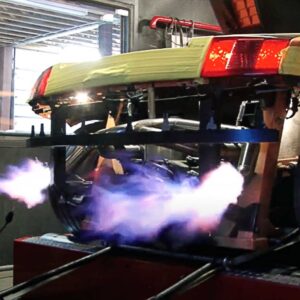 Lamborghini Gallardo on dyno shooting flames from custom test pipes by Fluid MotorUnion